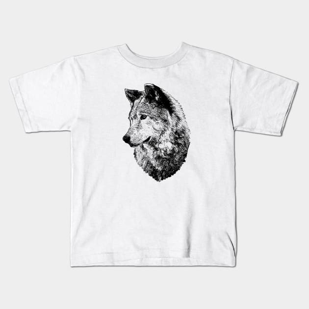 Wolf portrait Kids T-Shirt by Guardi